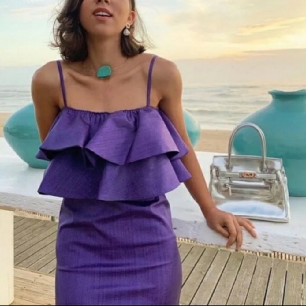 ZARA Purple RUFFLED DRESS W/ METALLIC THREAD Purple Size XS NEW